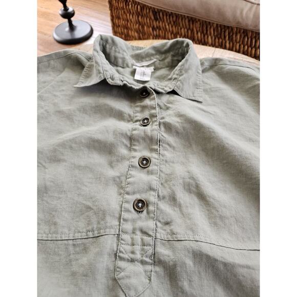 Nicole Miller 100% Linen Shirt Dress Women’s Size M Pockets Green Boho Beach - Picture 4 of 7